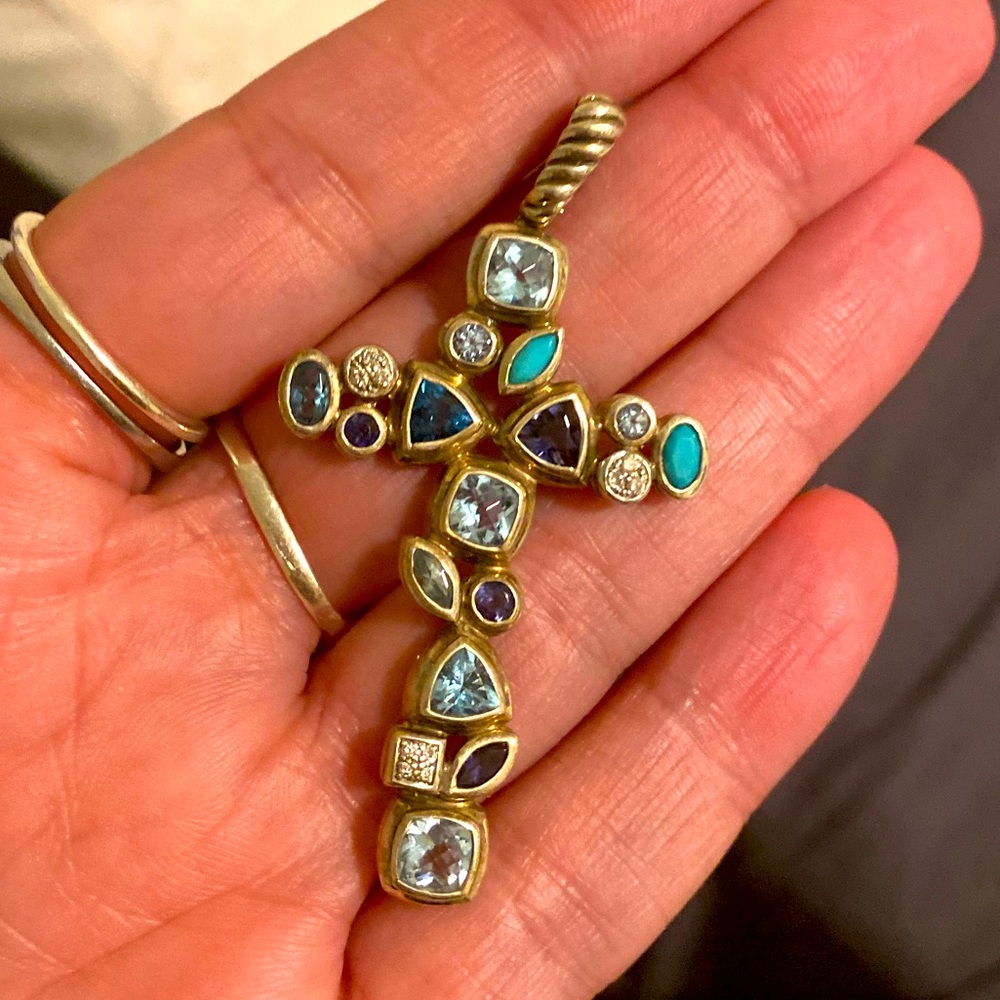 David Yurman Blue Confetti cross pendant - Picture 3 of 3